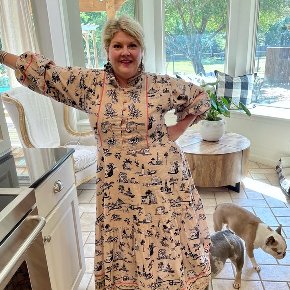 Sue Sartor/Katie Kime  
Pinky Beige flounce dress w/ salmon Accents - Picture 7 of 9